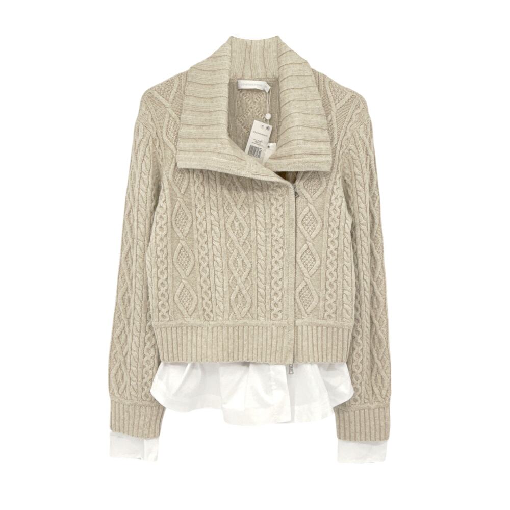 JONATHAN SIMKHAI Davina Patchwork Cardigan Jacket in Bone Multi M